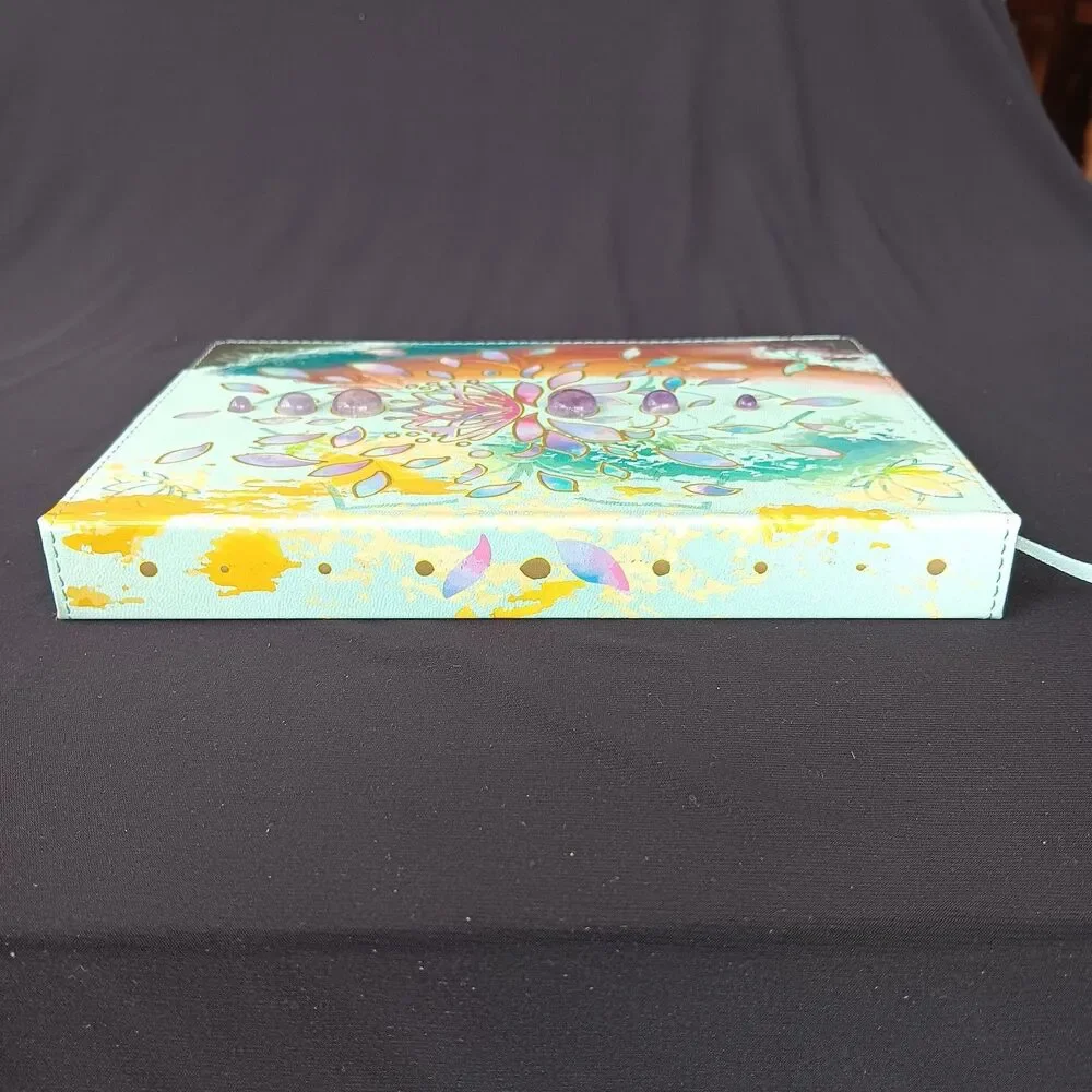 Amethyst Gem Stones Embossed Journal Satin Ribbon Bookmark Sprayed Blue Edges